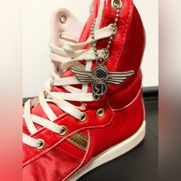 Creative Recreation Cesario Hi Hightops Red Silk & Faux Leather Sneakers 39 - Picture 2 of 5